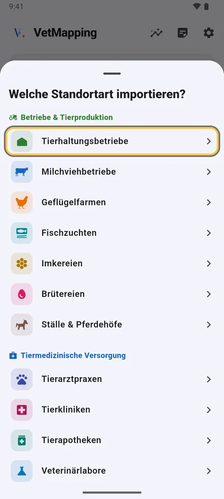 Tippen Sie auf dem Startbildschirm auf Importieren, wählen Sie die Standortart der Datei und dann die Datei.