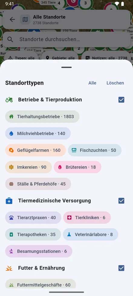 Der Artenfilter bestimmt, welche Arten zu sehen sind.
