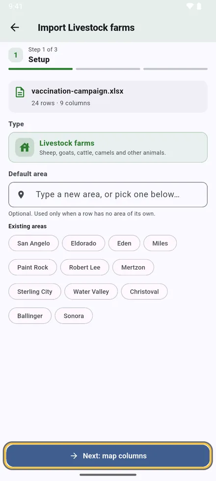 Choose an area for rows that have none, or keep each row's own.
