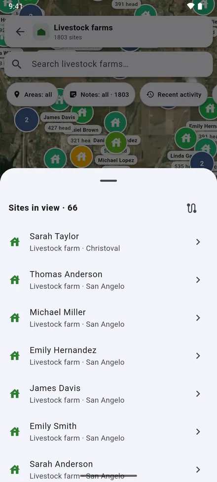 Sites in view: the sites on the screen as a list, and Plan route to visit them one after another.