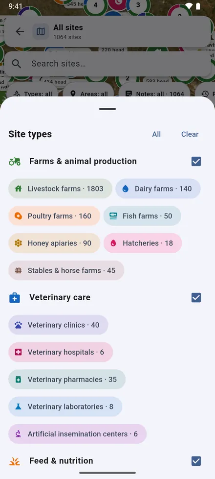 The types filter chooses which kinds are shown.