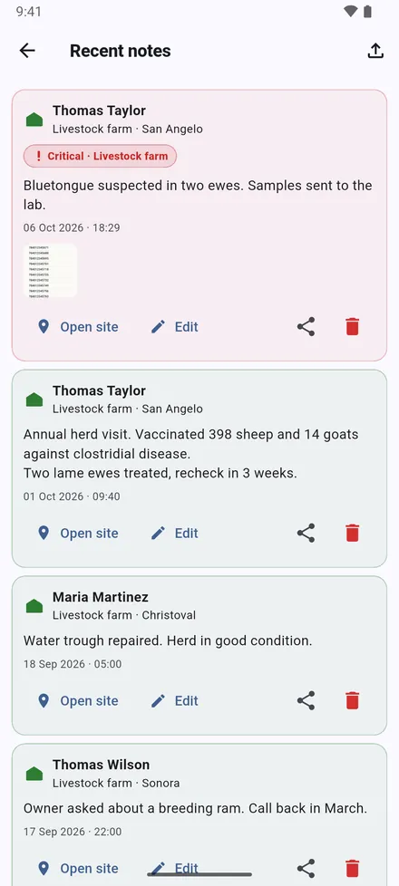 Recent notes, the note button at the top of the home screen, lists every note, newest first.