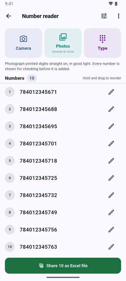 The list can be reordered, copied, or shared as an Excel file.
