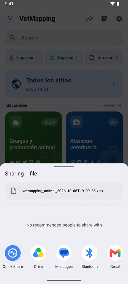 Envíe el archivo a WhatsApp, correo o Drive, o guárdelo.