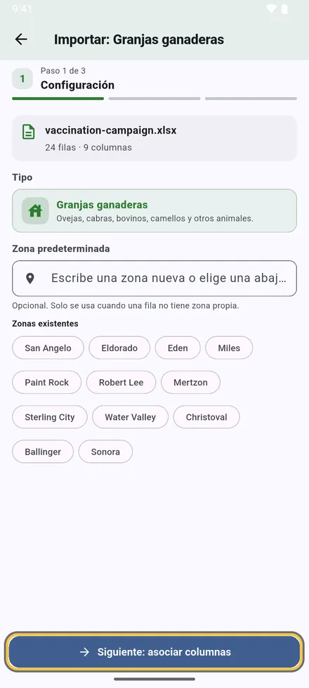 Elija una zona para las filas que no tengan, o mantenga la de cada fila.
