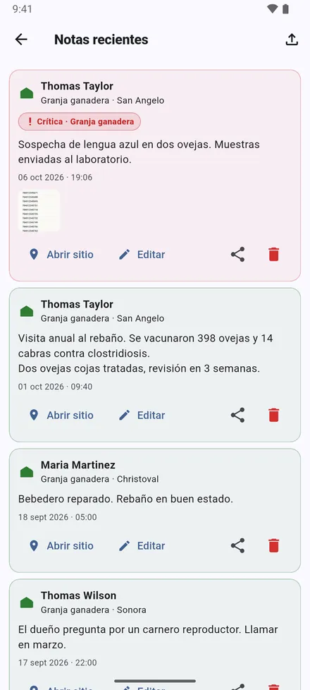 Notas recientes, el botón de notas arriba en la pantalla de inicio, lista todas las notas, de la más reciente a la más antigua.
