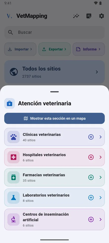 Mostrar esta sección en un mapa reúne todos los tipos de la sección en un solo mapa.