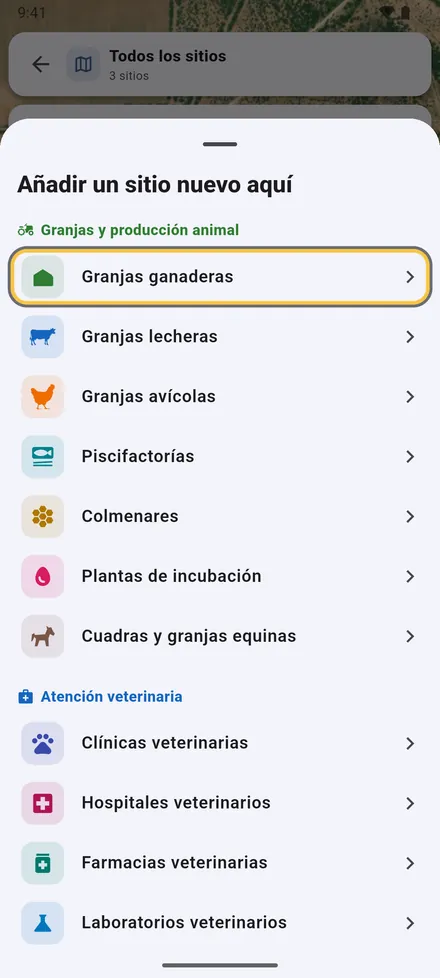 Para añadirlo, elija el tipo de sitio.