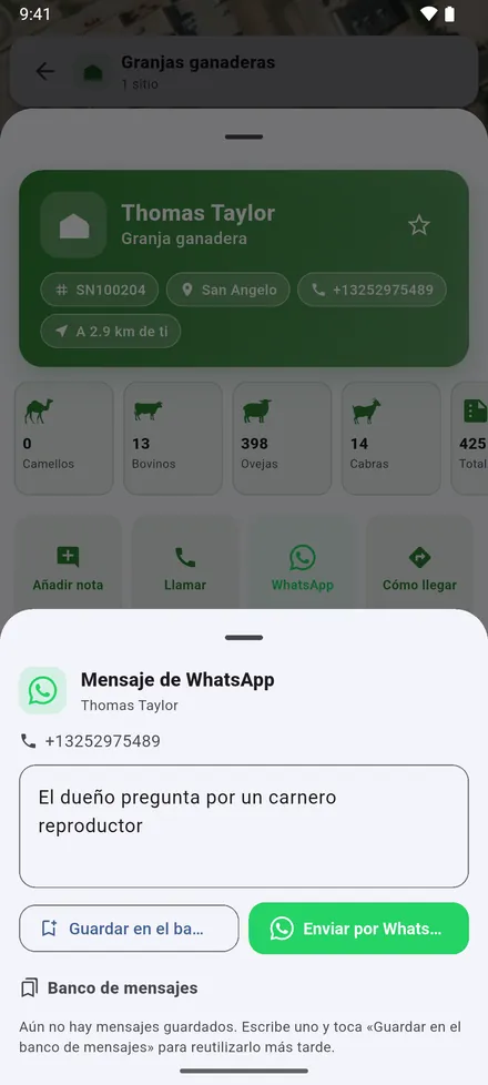 WhatsApp escribe al propietario. Los mensajes que envía a menudo se guardan en el Banco de mensajes.