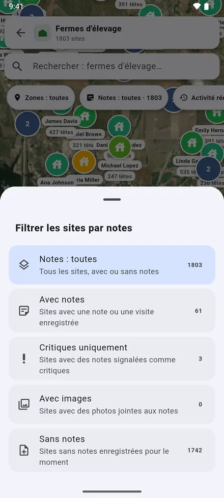 Le filtre des notes : sites avec notes, critiques, avec photos, ou encore sans note.