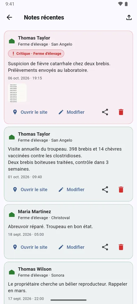 Notes récentes, le bouton des notes en haut de l’écran d’accueil, liste toutes les notes, des plus récentes aux plus anciennes.