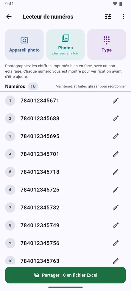 La liste peut être réordonnée, copiée ou partagée en fichier Excel.