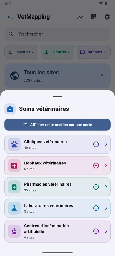 Afficher cette section sur une carte réunit tous les types de la rubrique sur une seule carte.