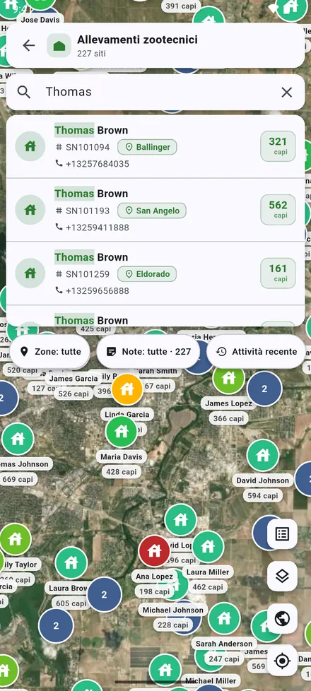 La barra di ricerca della mappa trova i siti di questa mappa, entro i suoi filtri.