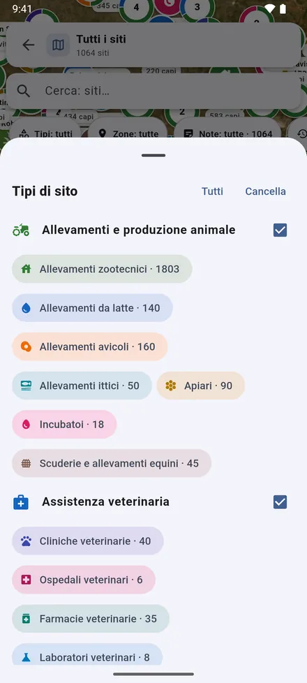 Il filtro dei tipi sceglie quali mostrare.