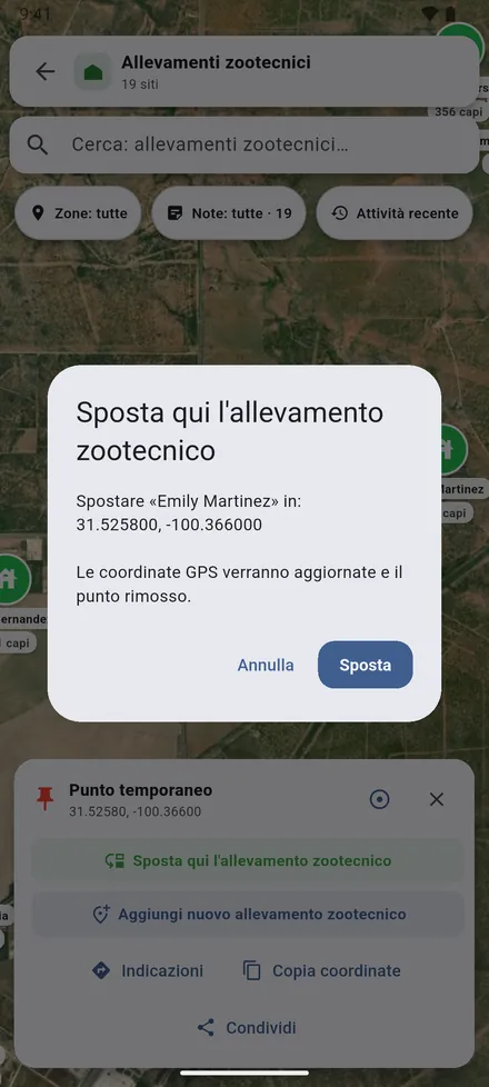 Conferma con Sposta. Il sito prende le nuove coordinate.