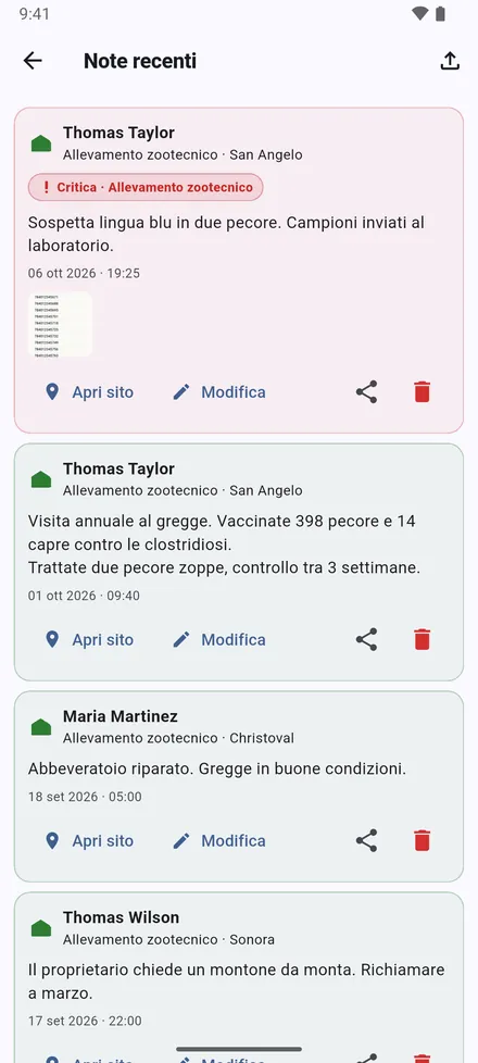 Note recenti, il pulsante delle note in alto nella schermata principale, elenca tutte le note, dalla più recente.