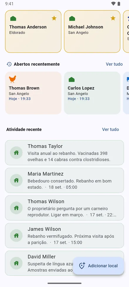 Seus Locais favoritos, os locais Abertos recentemente e Atividade recente: as notas de visita mais recentes.