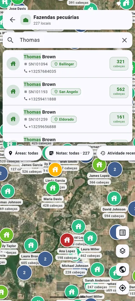 A barra de busca do mapa encontra locais deste mapa, dentro dos filtros dele.