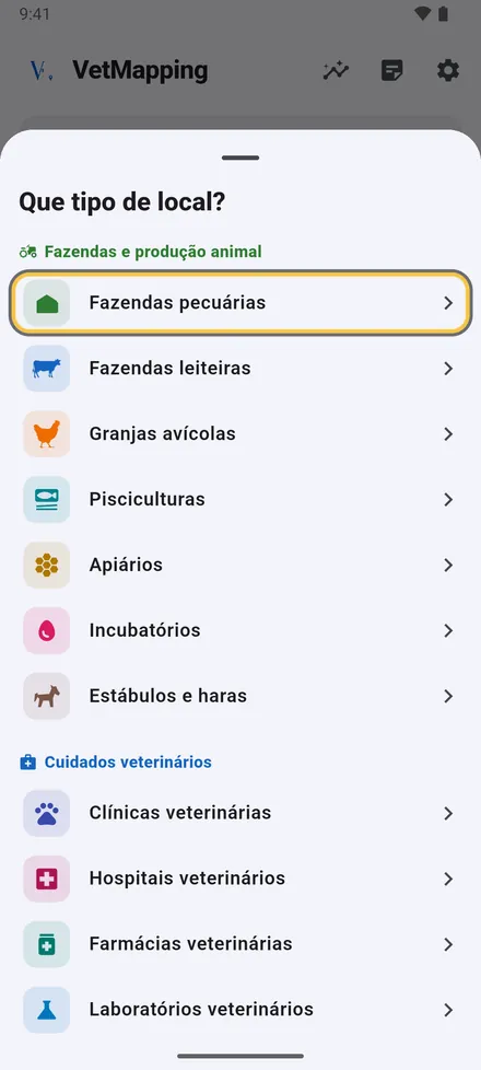 Toque em Adicionar local no fundo do ecrã inicial e escolha o tipo de local.