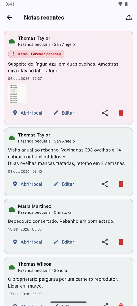 Notas recentes, o botão de notas no topo do ecrã inicial, lista todas as notas, das mais recentes às mais antigas.